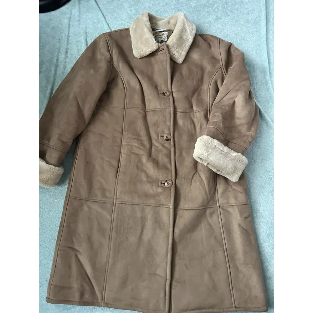 Vintage Talbots Faux Suede Sterling Coat Jacket Beige Petite Large L NWOT Medium